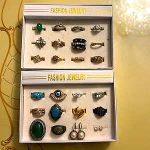 Various rings and earrings. Estate sale. Sizes from 5 and up. 24 pieces & sets